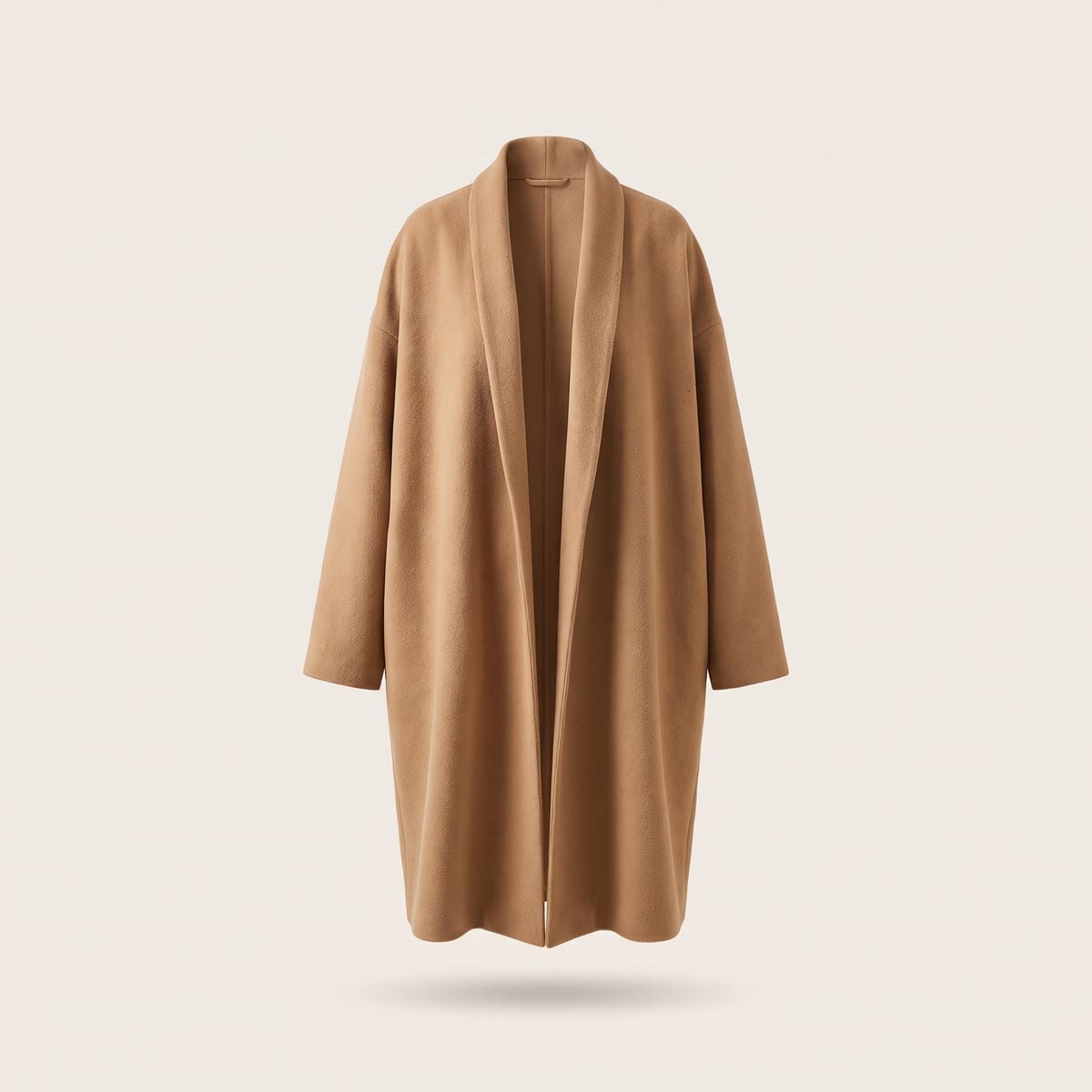 Camel wool overcoat render — apparel design in Kenna