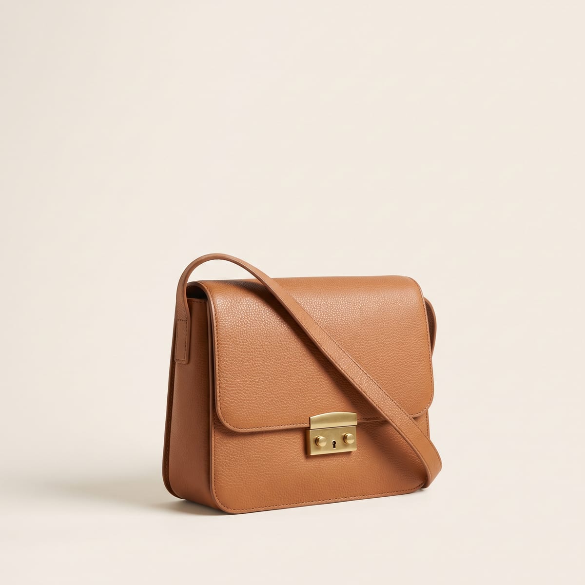 Tan leather crossbody bag render — accessories design in Kenna