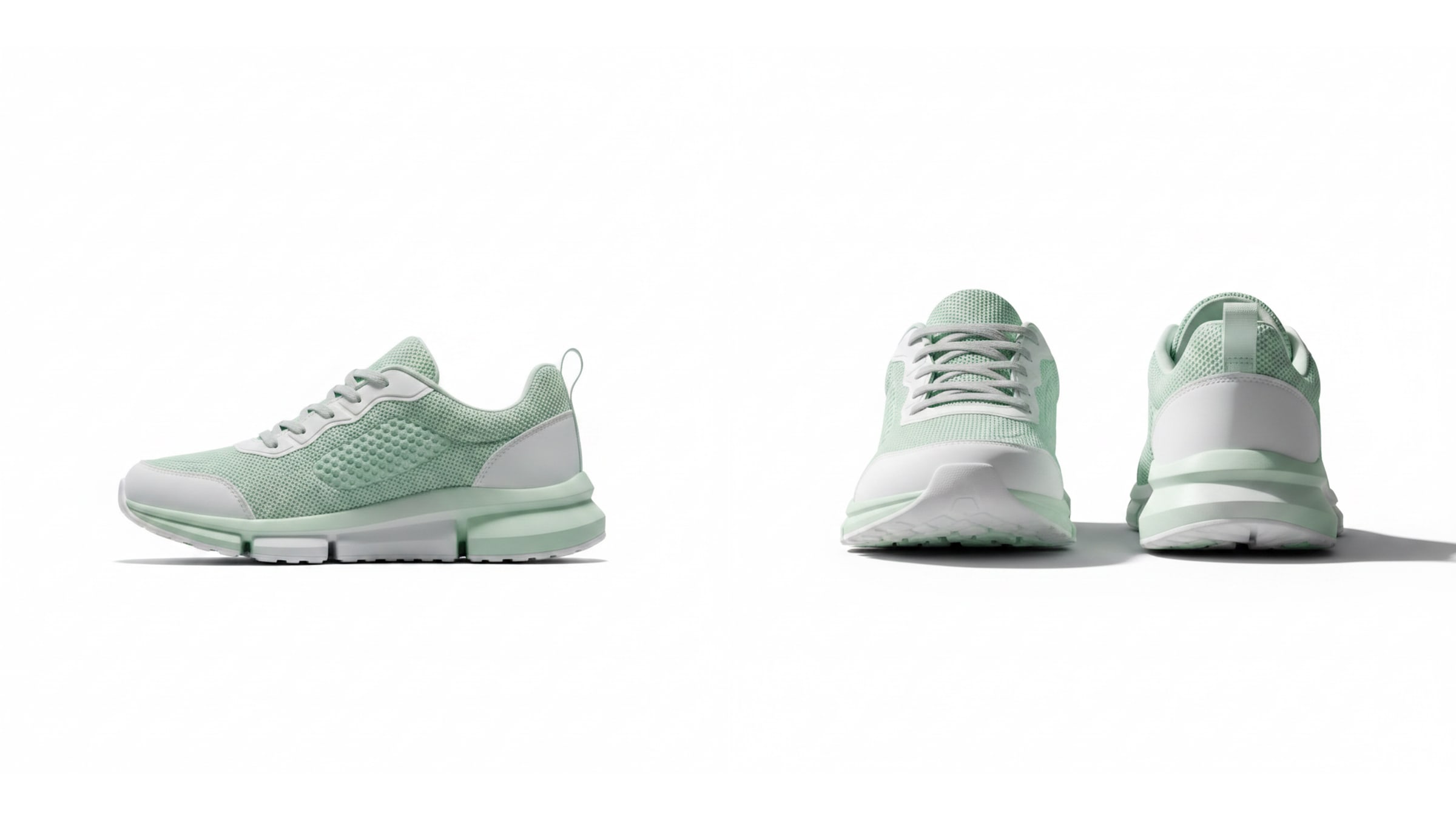 Multiple Angles output: one sneaker rendered in side view and front-and-back views